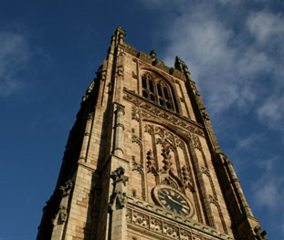 Photograph looking up at Derby Cathedral