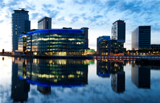 Photograph of Salford skyline in the evening